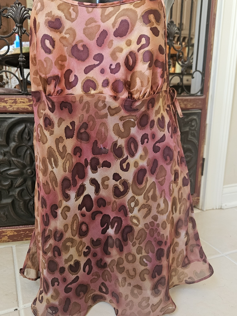 Leopard Print Satin Chemise in Rose and Brown